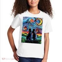 Scary Night Cat Van Gogh Art Kids T-Shirt thumb 2