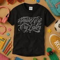 Smile Now Cry Later Tattoo Chicano Lettering Kids T-Shirt thumb 3
