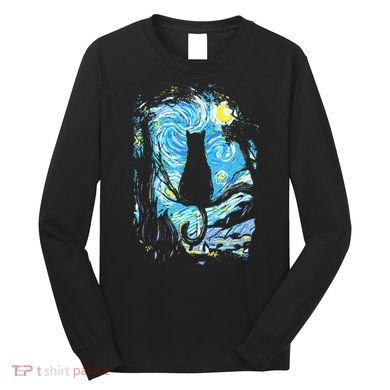 Starry Night Cat Van Gogh Cat Long Sleeve Shirt