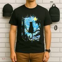 Starry Night Cat Van Gogh Cat T-Shirt thumb 6