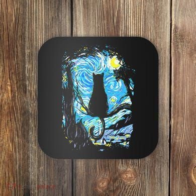 Starry Night Cat Van Gogh Cat Coaster
