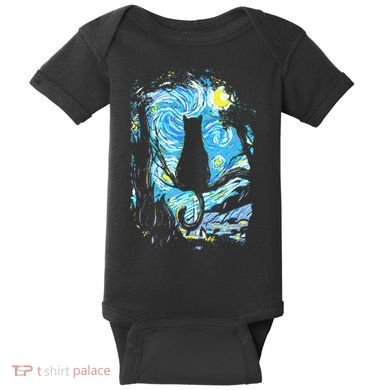 Starry Night Cat Van Gogh Cat Baby Bodysuit