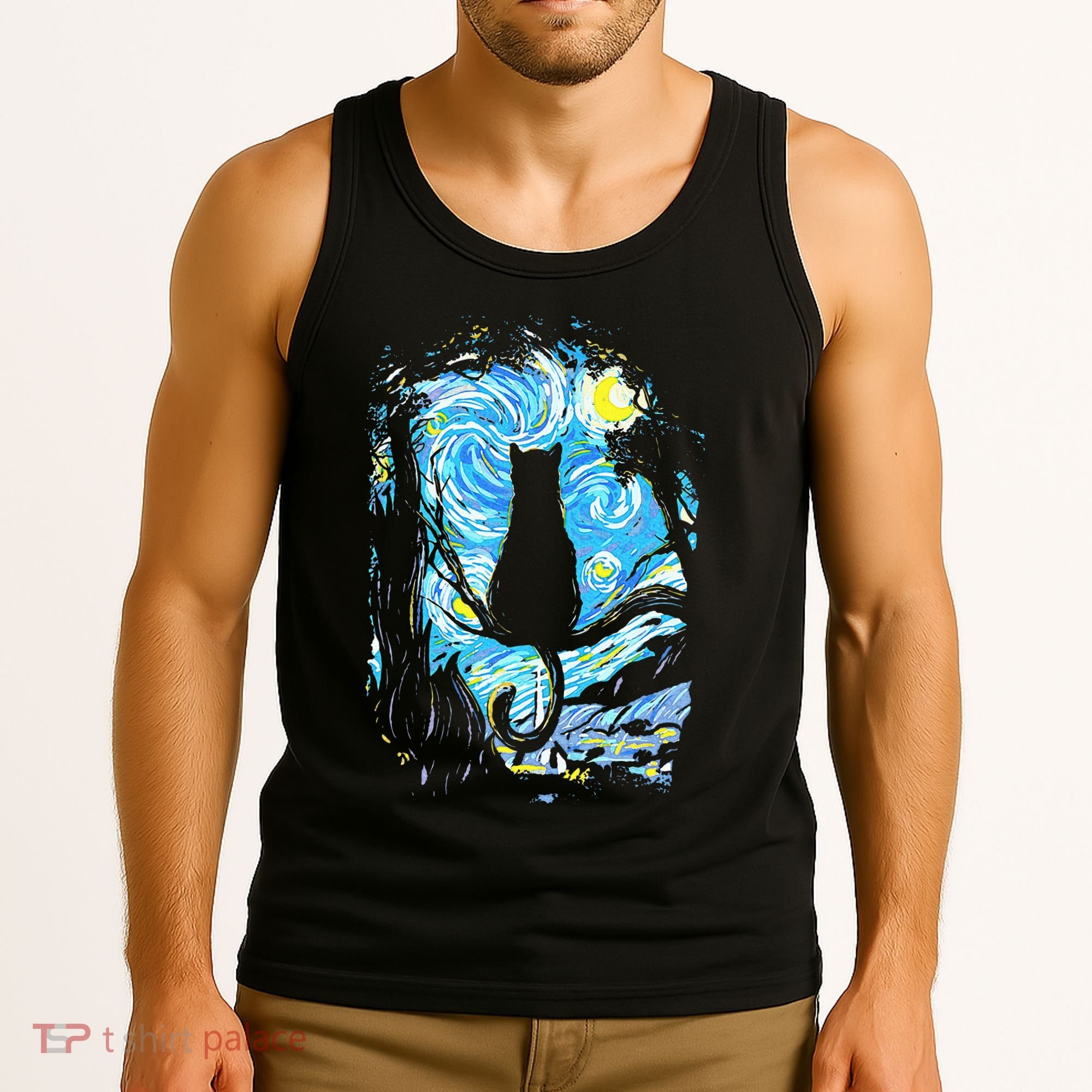 Starry Night Cat Van Gogh Cat Tank Top