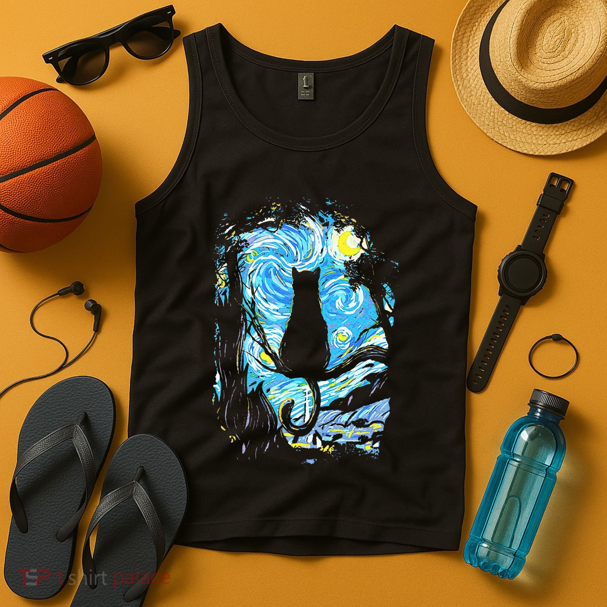 Starry Night Cat Van Gogh Cat Tank Top