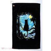 Starry Night Cat Van Gogh Cat Golf Towel thumb 0