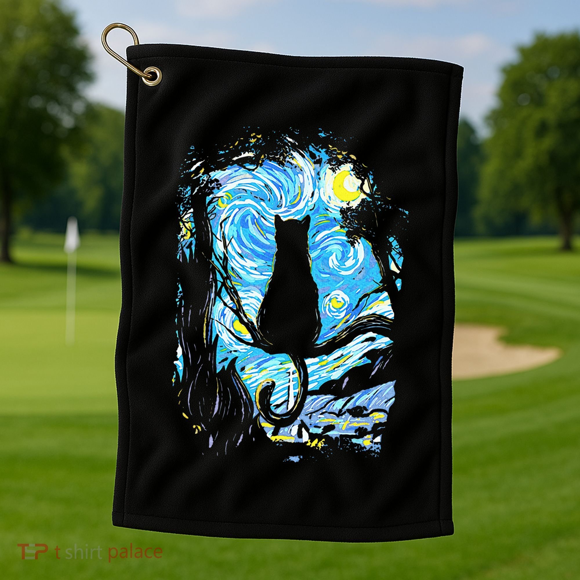 Starry Night Cat Van Gogh Cat Golf Towel
