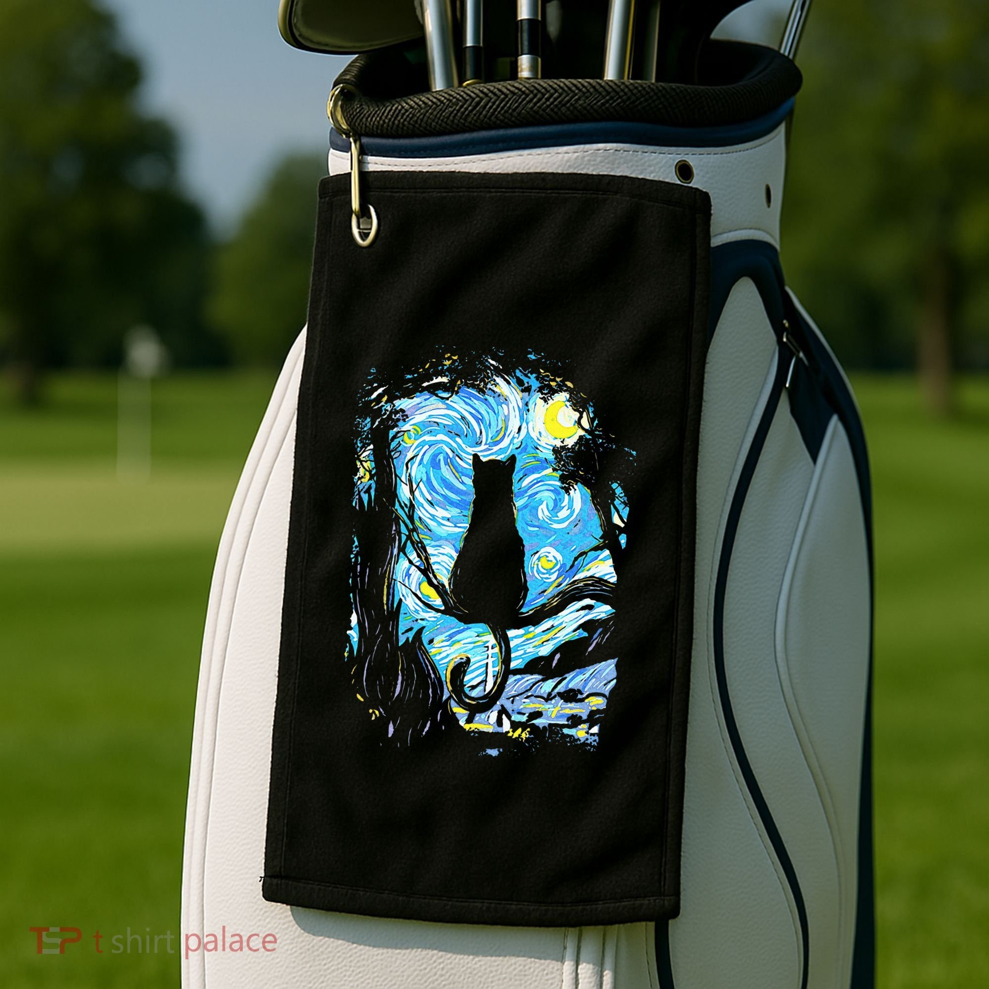 Starry Night Cat Van Gogh Cat Golf Towel