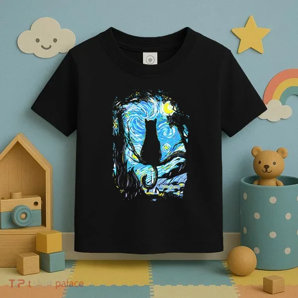 Starry Night Cat Van Gogh Cat Toddler T-Shirt
