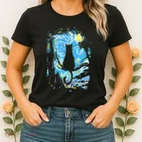 Starry Night Cat Van Gogh Cat Women's T-Shirt thumb 2
