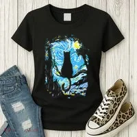 Starry Night Cat Van Gogh Cat Women's T-Shirt thumb 3