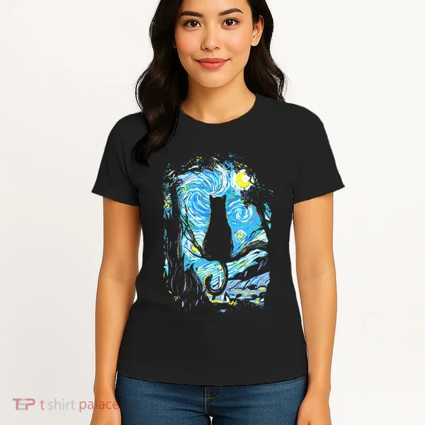 Starry Night Cat Van Gogh Cat Women's T-Shirt