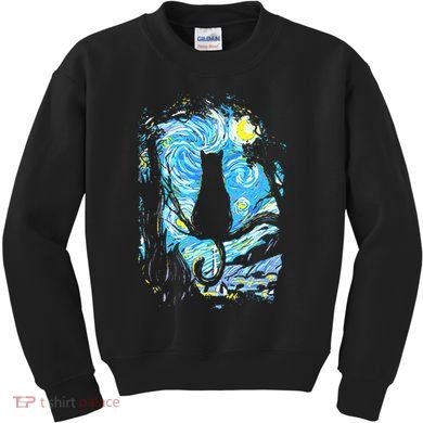 Starry Night Cat Van Gogh Cat Kids Sweatshirt
