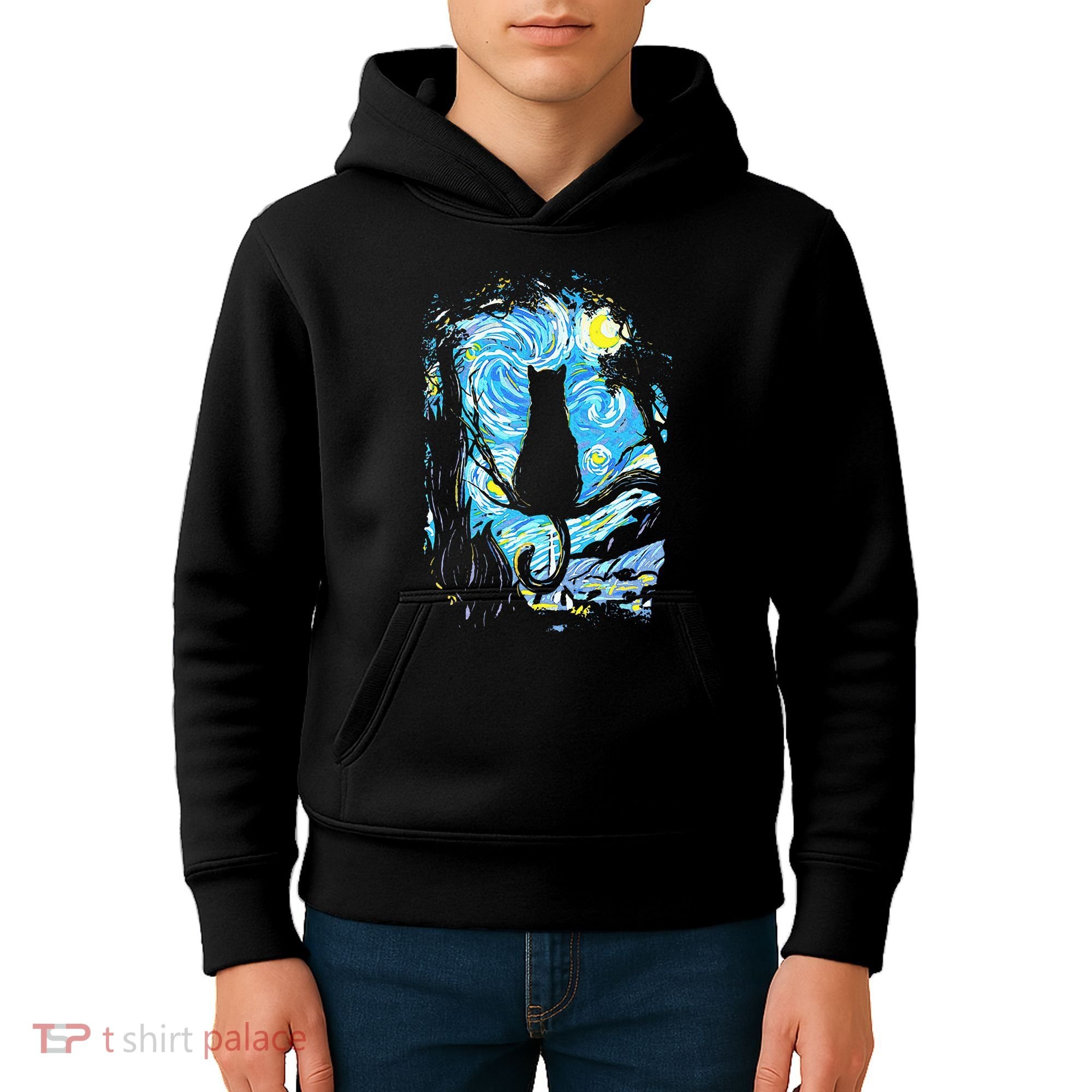 Starry Night Cat Van Gogh Cat Kids Hoodie
