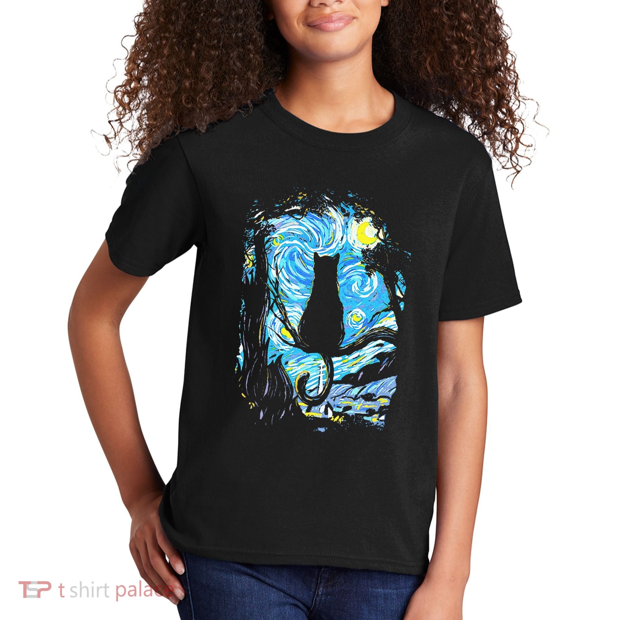 Starry Night Cat Van Gogh Cat Kids T-Shirt