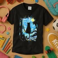 Starry Night Cat Van Gogh Cat Kids T-Shirt thumb 3