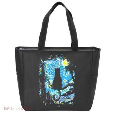 Starry Night Cat Van Gogh Cat Tote Bag