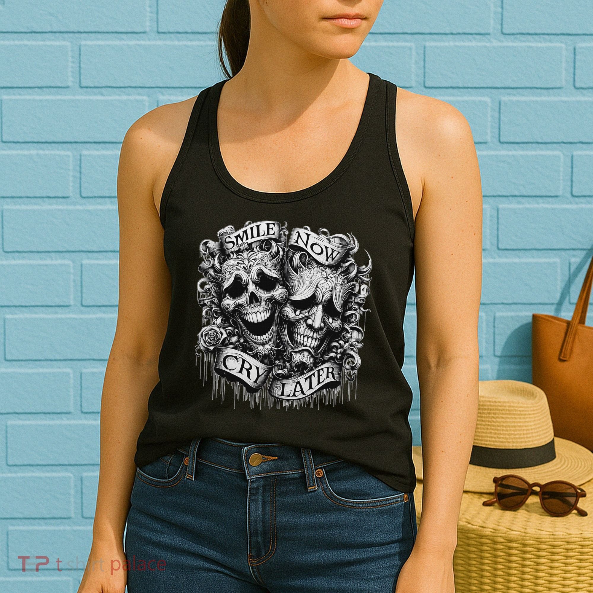 Smile Now Cry Later Clown Chicano Ar Gothic Cholo Women's Tank Top