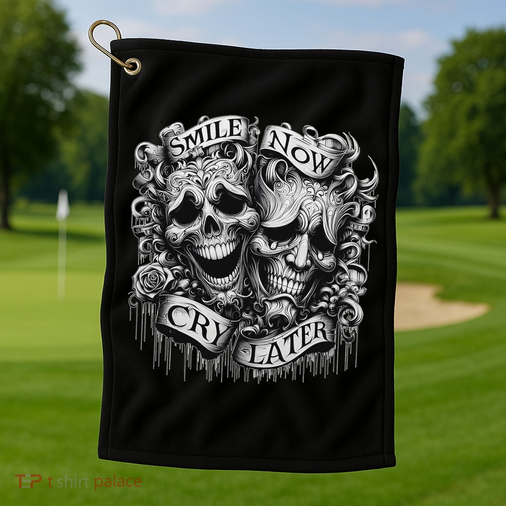 Smile Now Cry Later Clown Chicano Ar Gothic Cholo Golf Towel