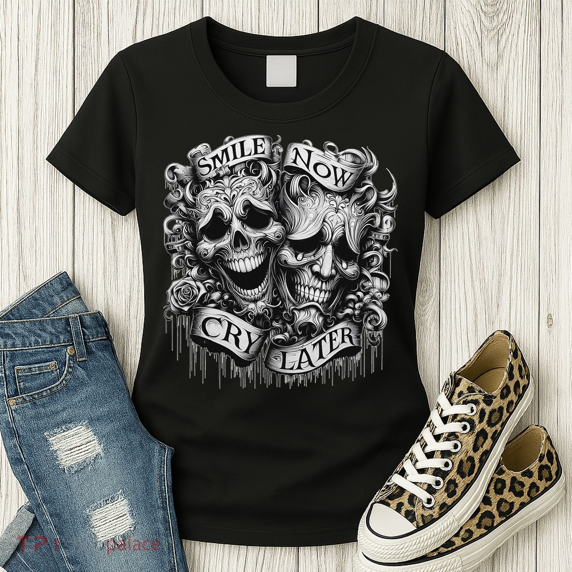Smile Now Cry Later Clown Chicano Ar Gothic Cholo Women's T-Shirt