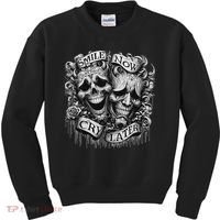 Smile Now Cry Later Clown Chicano Ar Gothic Cholo Kids Sweatshirt thumb 0