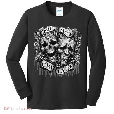 Smile Now Cry Later Clown Chicano Ar Gothic Cholo Kids Long Sleeve Shirt