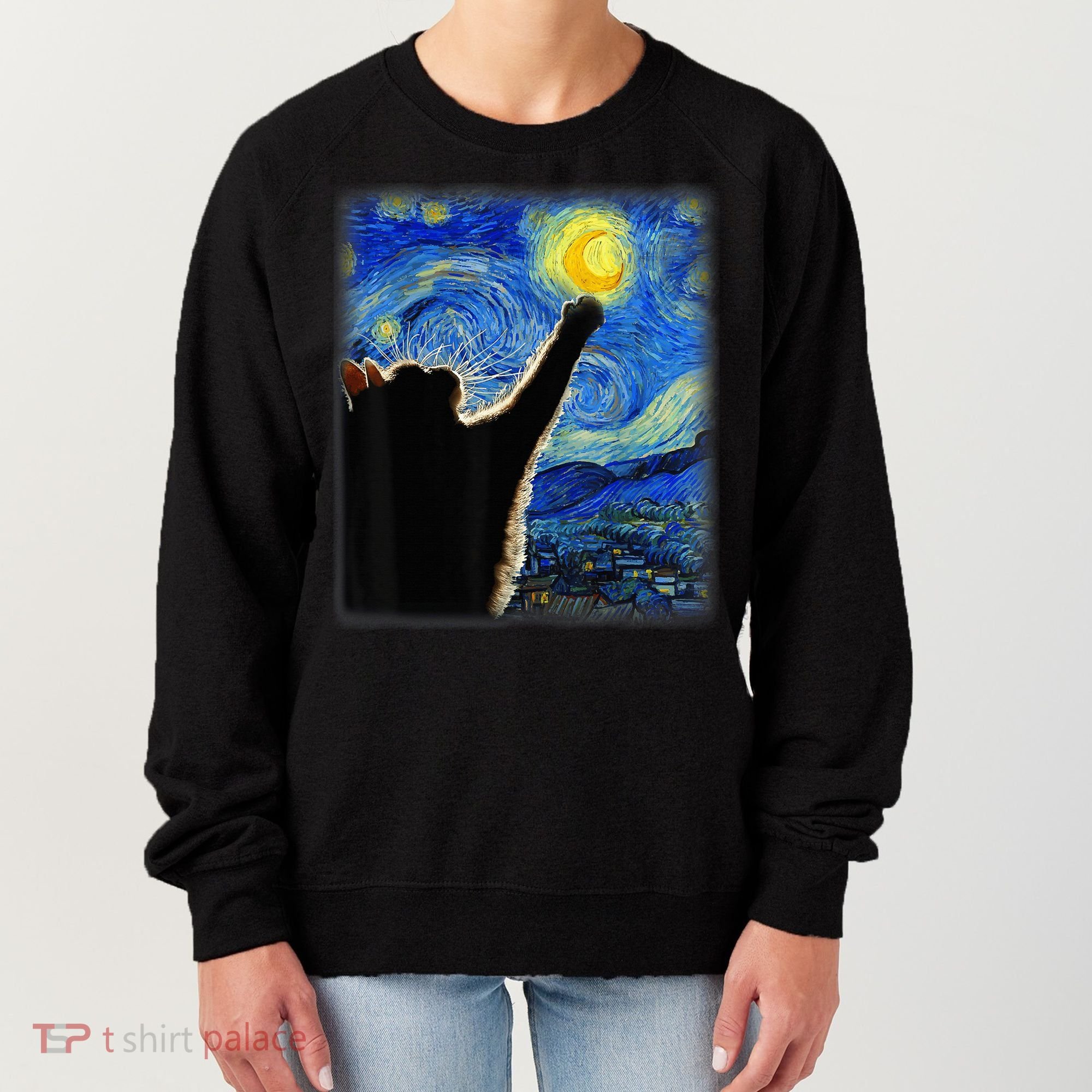 Starry Night Cat, Van Gogh Cat, Cat Lover, Cat Mom, Cat Dad Women's Sweatshirt