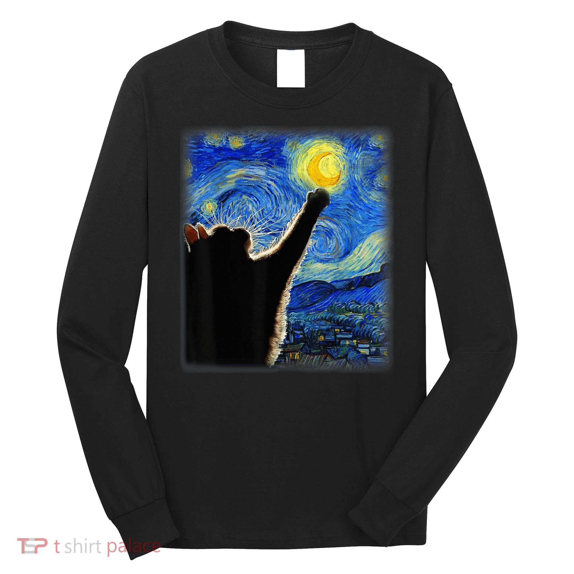Starry Night Cat, Van Gogh Cat, Cat Lover, Cat Mom, Cat Dad Long Sleeve Shirt