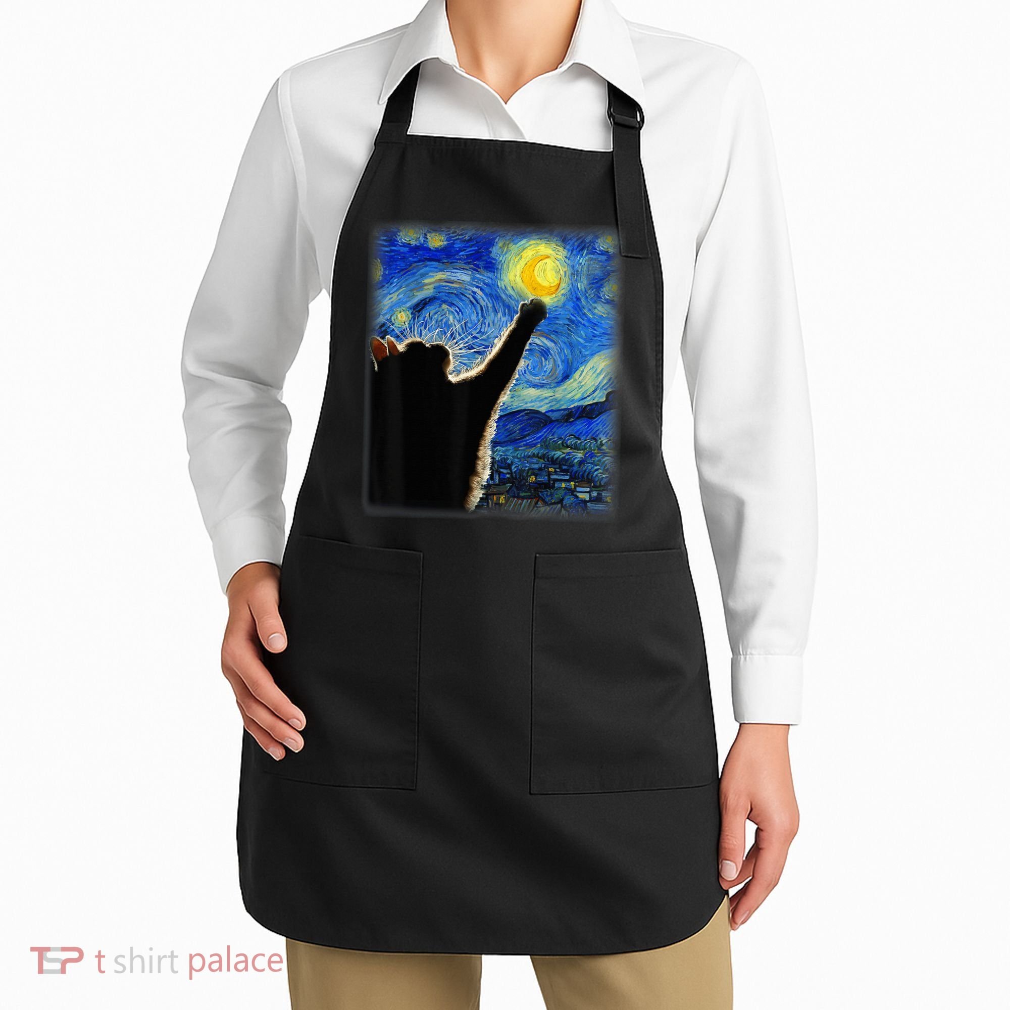 Starry Night Cat, Van Gogh Cat, Cat Lover, Cat Mom, Cat Dad Apron