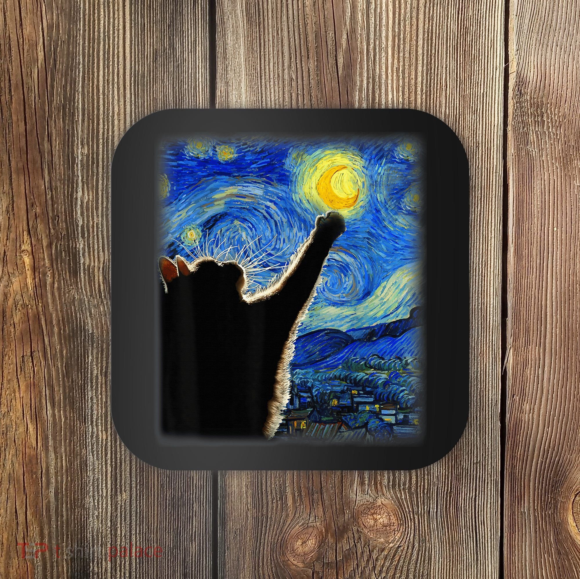 Starry Night Cat, Van Gogh Cat, Cat Lover, Cat Mom, Cat Dad Coaster