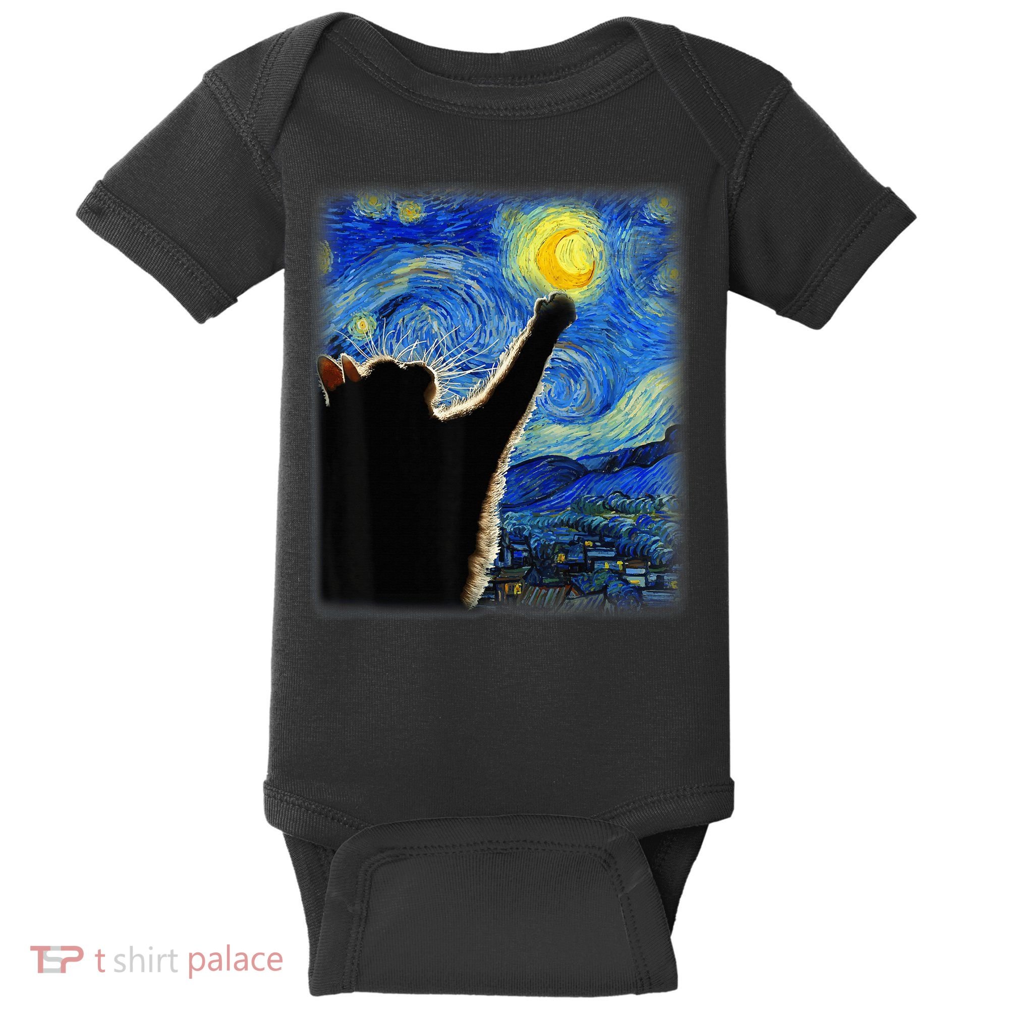 Starry Night Cat, Van Gogh Cat, Cat Lover, Cat Mom, Cat Dad Baby Bodysuit