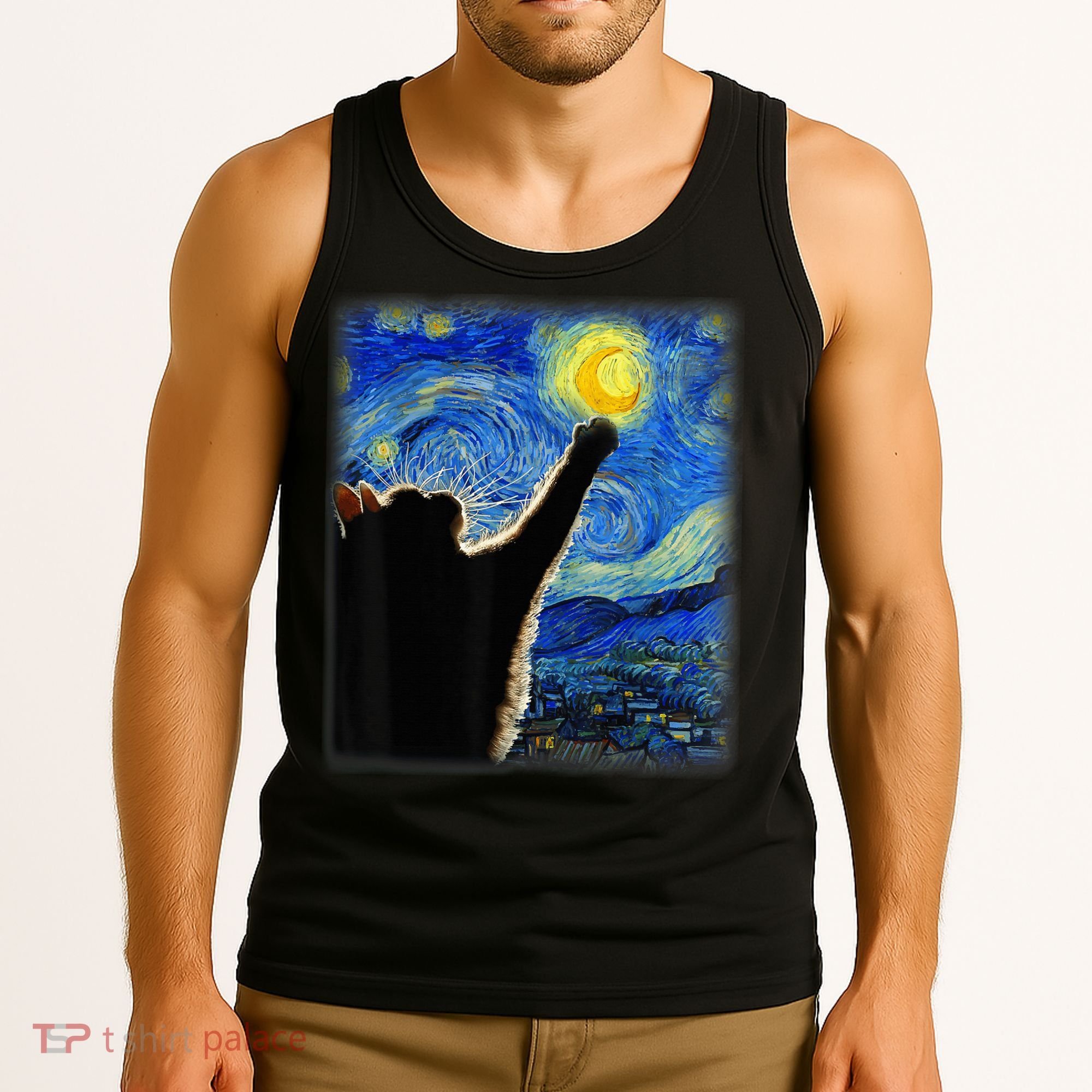 Starry Night Cat, Van Gogh Cat, Cat Lover, Cat Mom, Cat Dad Tank Top