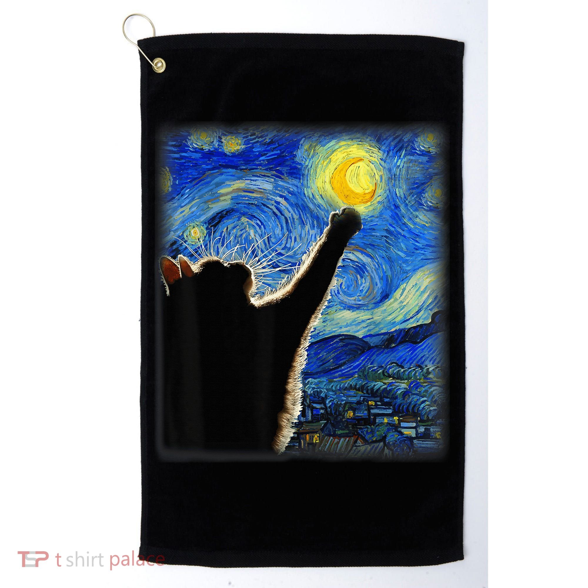 Starry Night Cat, Van Gogh Cat, Cat Lover, Cat Mom, Cat Dad Golf Towel