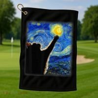 Starry Night Cat, Van Gogh Cat, Cat Lover, Cat Mom, Cat Dad Golf Towel thumb 1