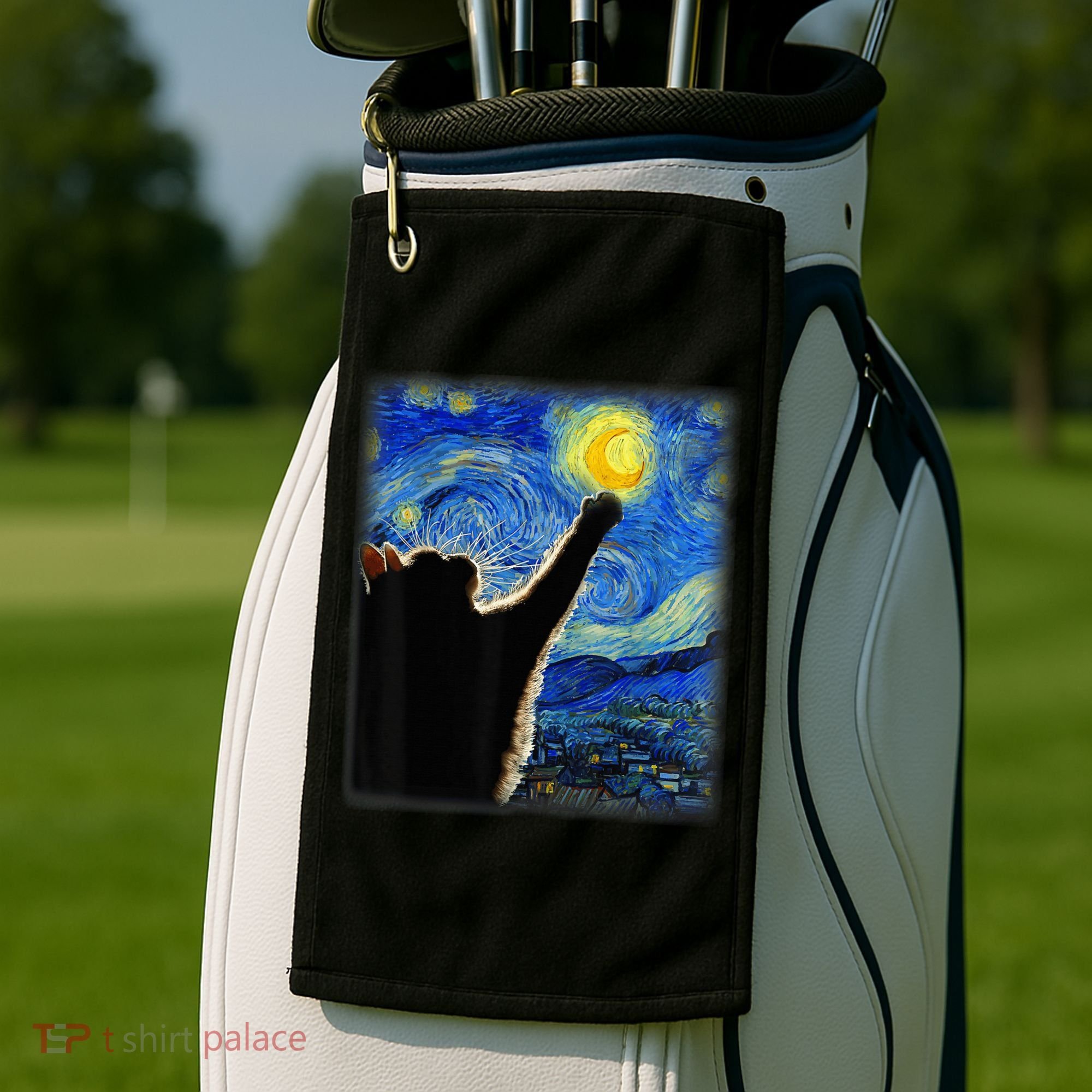 Starry Night Cat, Van Gogh Cat, Cat Lover, Cat Mom, Cat Dad Golf Towel