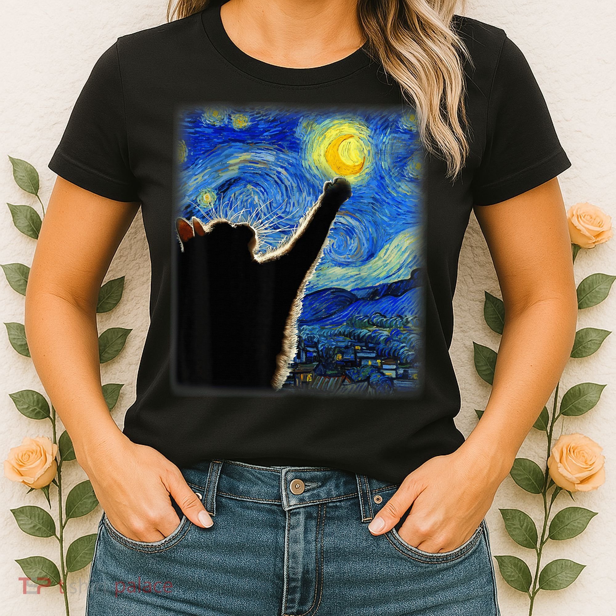 Starry Night Cat, Van Gogh Cat, Cat Lover, Cat Mom, Cat Dad Women's T-Shirt