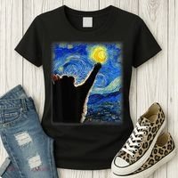 Starry Night Cat, Van Gogh Cat, Cat Lover, Cat Mom, Cat Dad Women's T-Shirt thumb 3