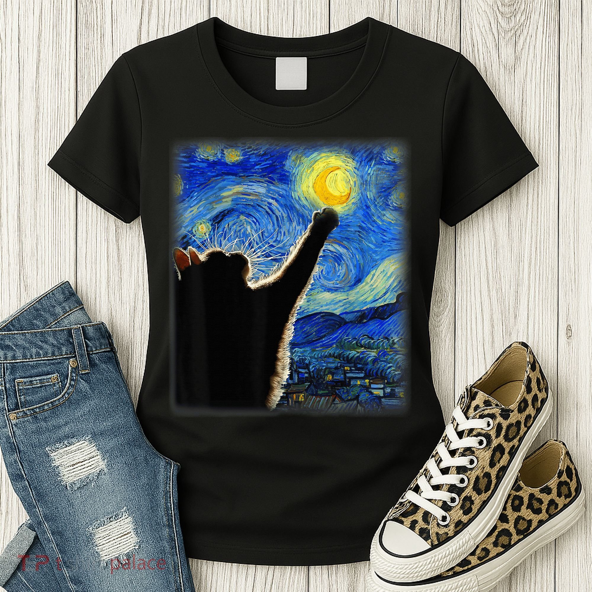 Starry Night Cat, Van Gogh Cat, Cat Lover, Cat Mom, Cat Dad Women's T-Shirt