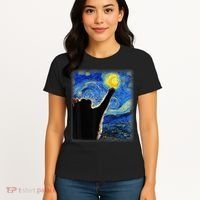 Starry Night Cat, Van Gogh Cat, Cat Lover, Cat Mom, Cat Dad Women's T-Shirt thumb 4