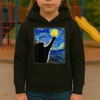 Starry Night Cat, Van Gogh Cat, Cat Lover, Cat Mom, Cat Dad Kids Hoodie thumb 3