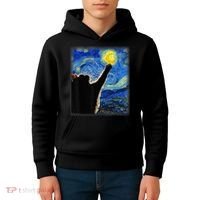 Starry Night Cat, Van Gogh Cat, Cat Lover, Cat Mom, Cat Dad Kids Hoodie thumb 4