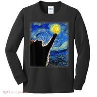 Starry Night Cat, Van Gogh Cat, Cat Lover, Cat Mom, Cat Dad Kids Long Sleeve Shirt thumb 0