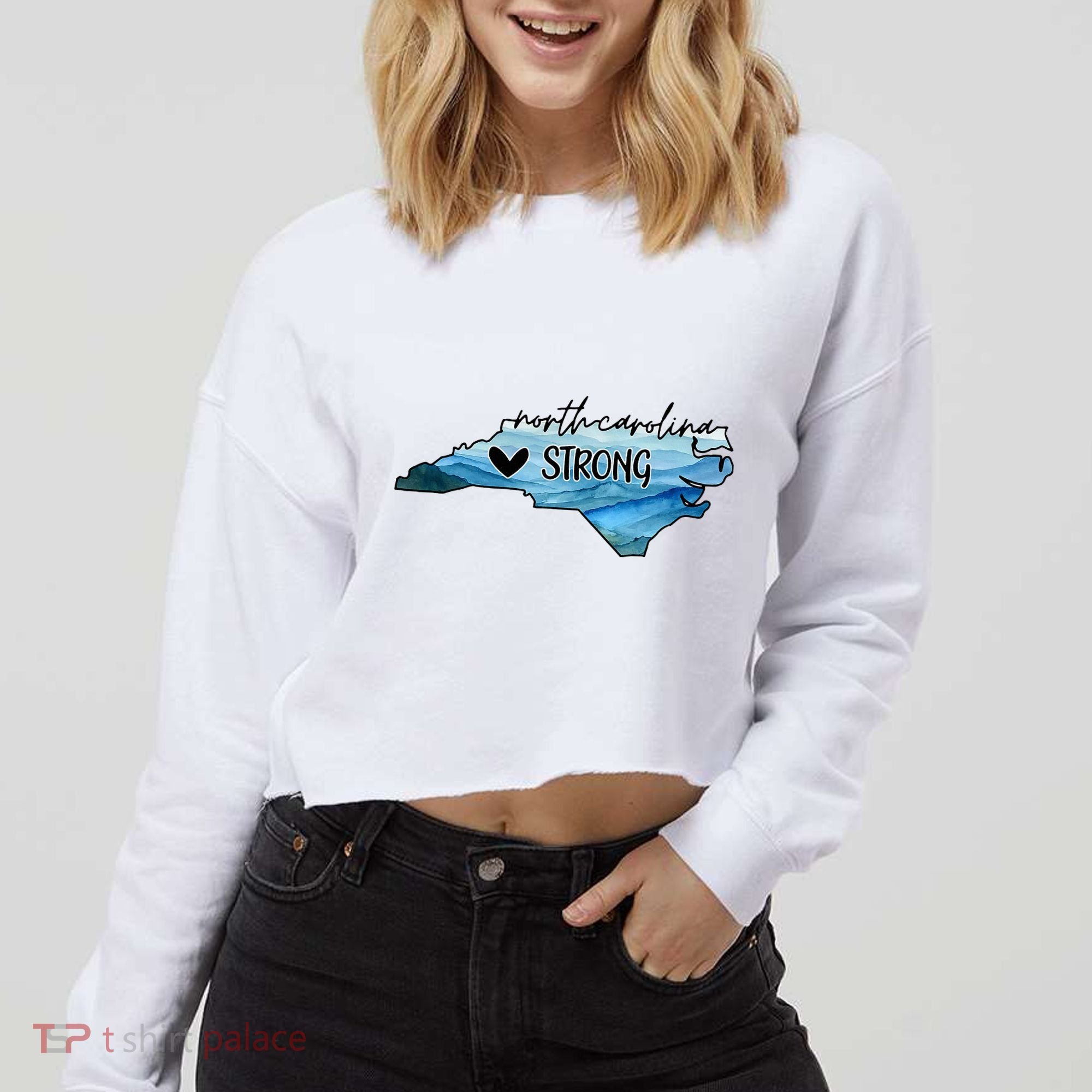 Support North Carolina Stay Western Strong Nc State Cropped Pullover Crew
