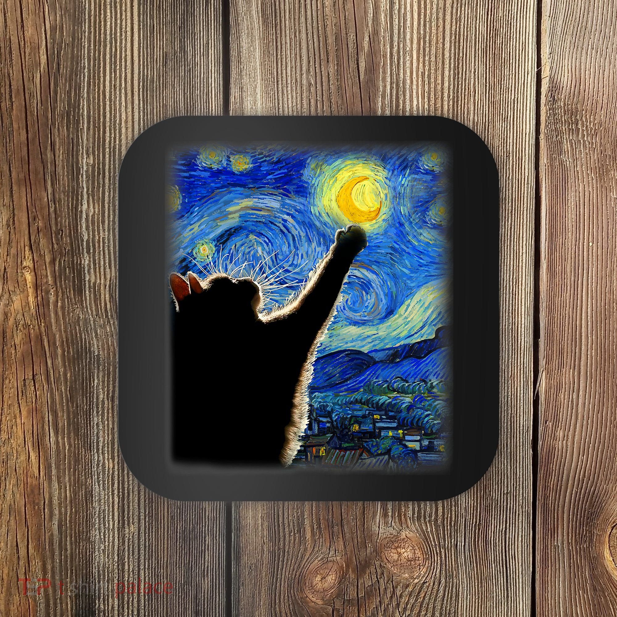 Starry Night Cat, Van Gogh Cat, Cat Lover, Cat Mom, Cat Dad Coaster