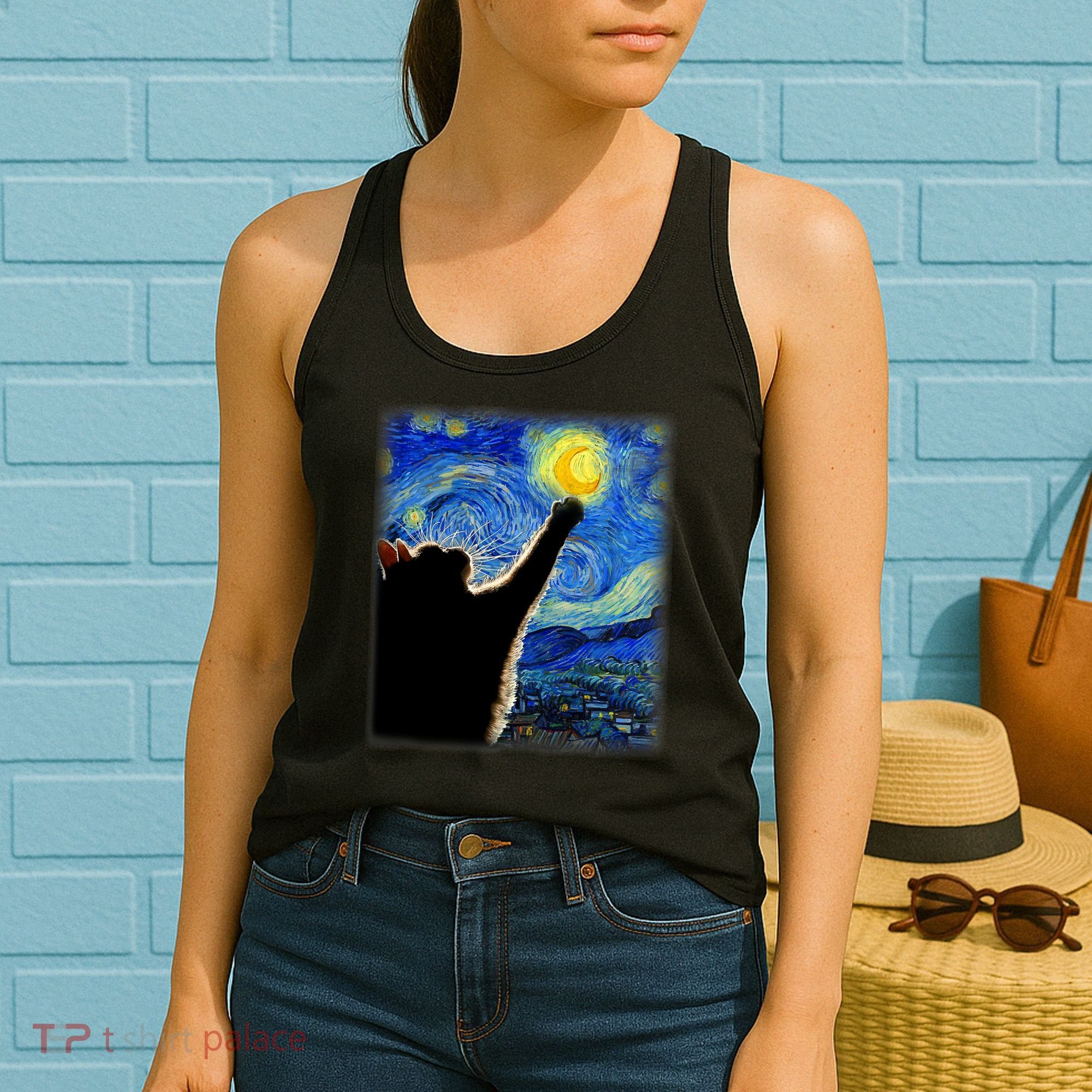 Starry Night Cat, Van Gogh Cat, Cat Lover, Cat Mom, Cat Dad Women's Tank Top