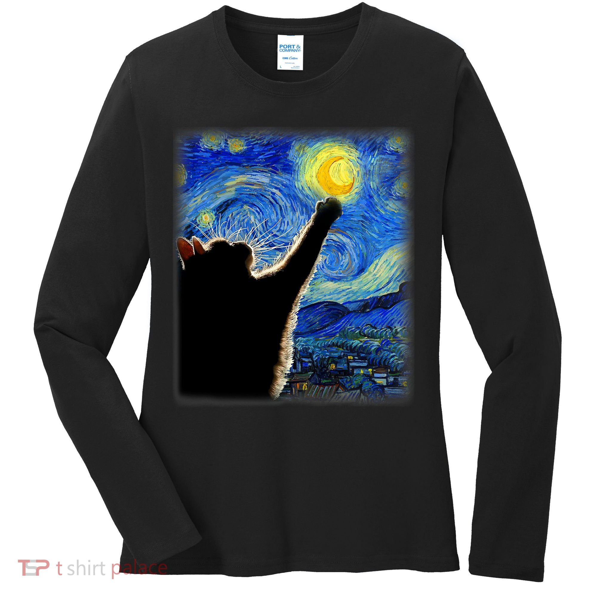 Starry Night Cat, Van Gogh Cat, Cat Lover, Cat Mom, Cat Dad Women's Long Sleeve Shirt