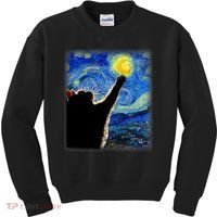 Starry Night Cat, Van Gogh Cat, Cat Lover, Cat Mom, Cat Dad Kids Sweatshirt thumb 0
