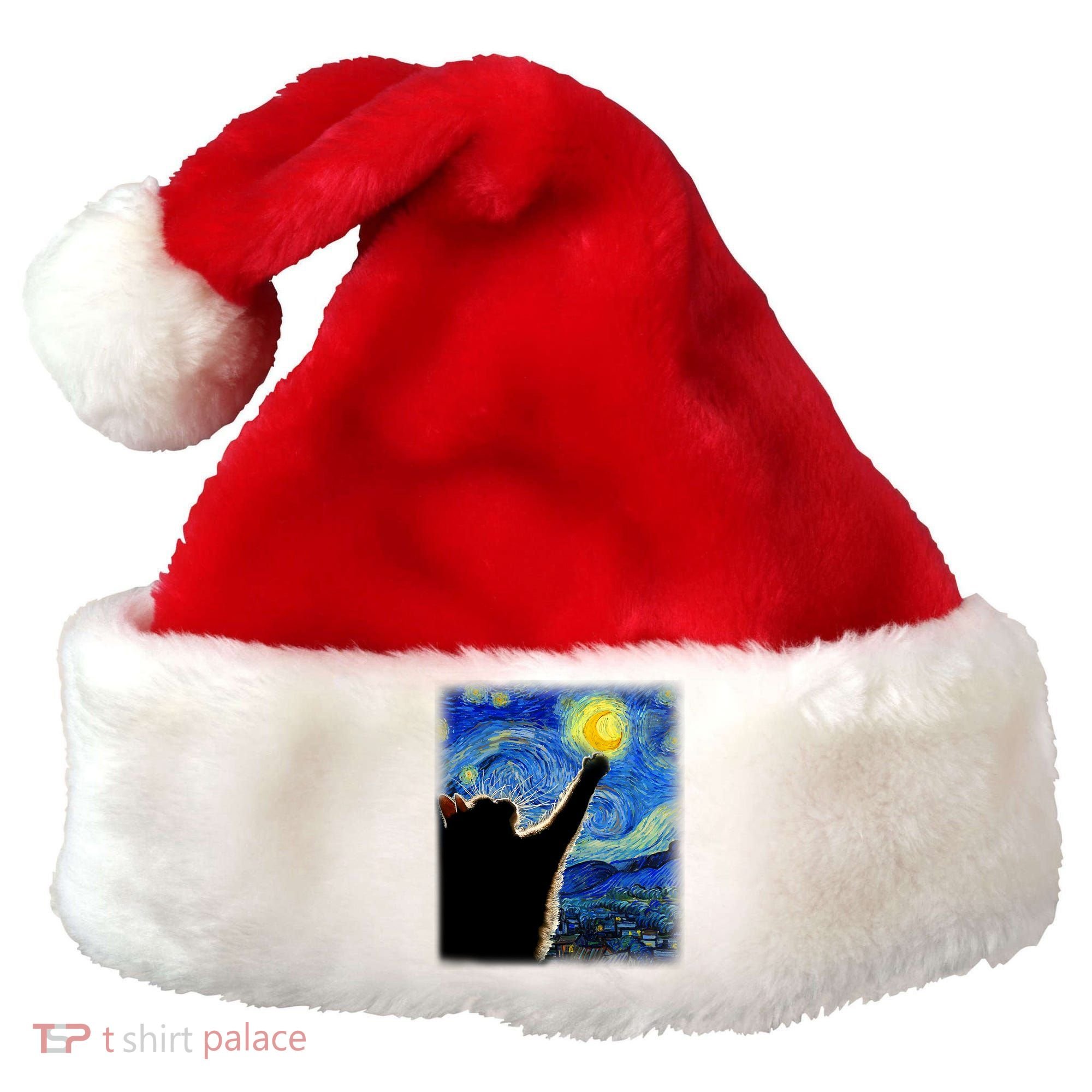 Starry Night Cat, Van Gogh Cat, Cat Lover, Cat Mom, Cat Dad Santa Hat
