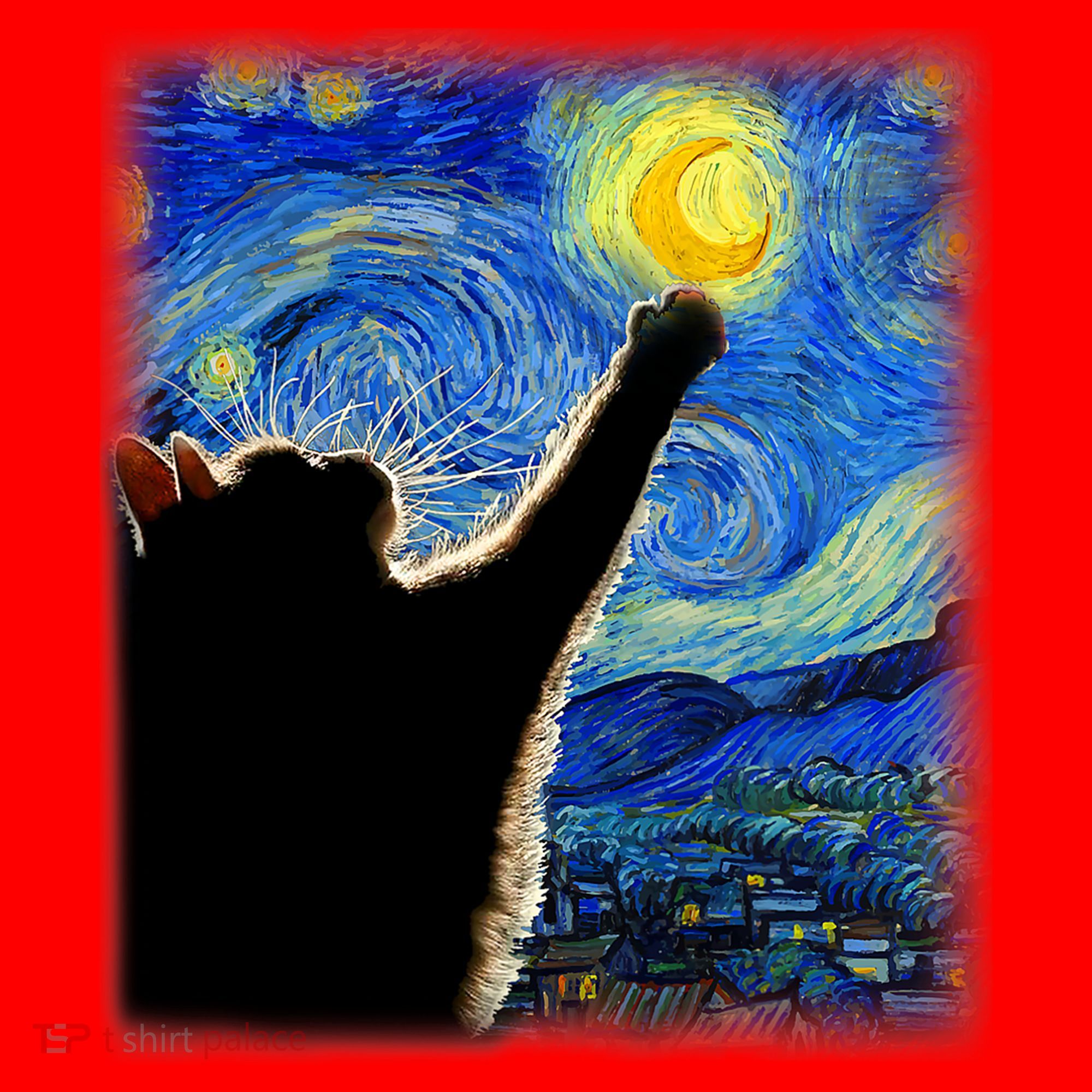 Starry Night Cat, Van Gogh Cat, Cat Lover, Cat Mom, Cat Dad Santa Hat