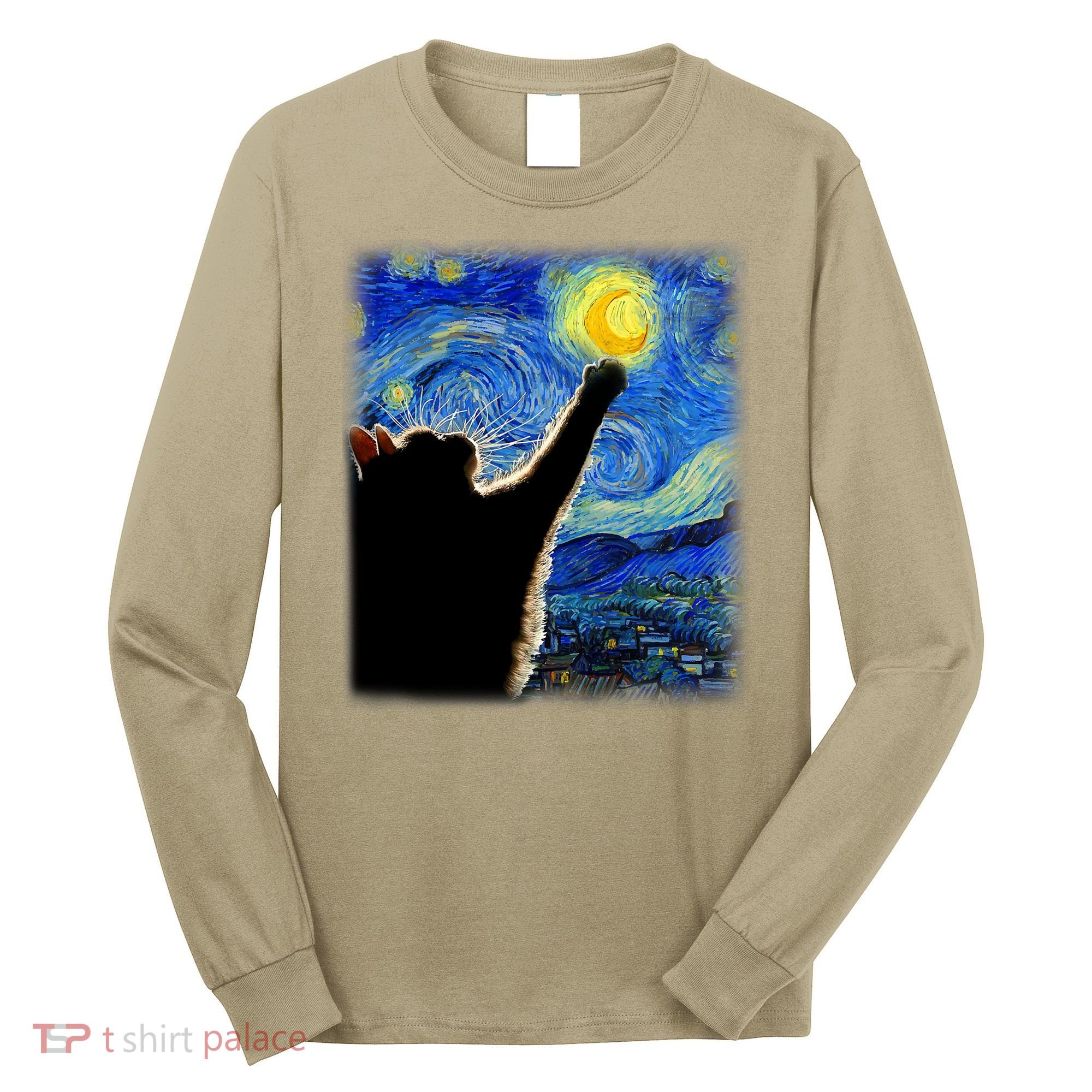 Starry Night Cat, Van Gogh Cat, Cat Lover, Cat Mom, Cat Dad Long Sleeve Shirt