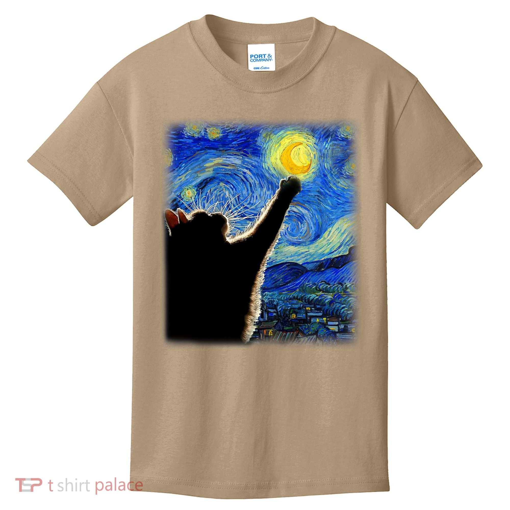 Starry Night Cat, Van Gogh Cat, Cat Lover, Cat Mom, Cat Dad Kids T-Shirt
